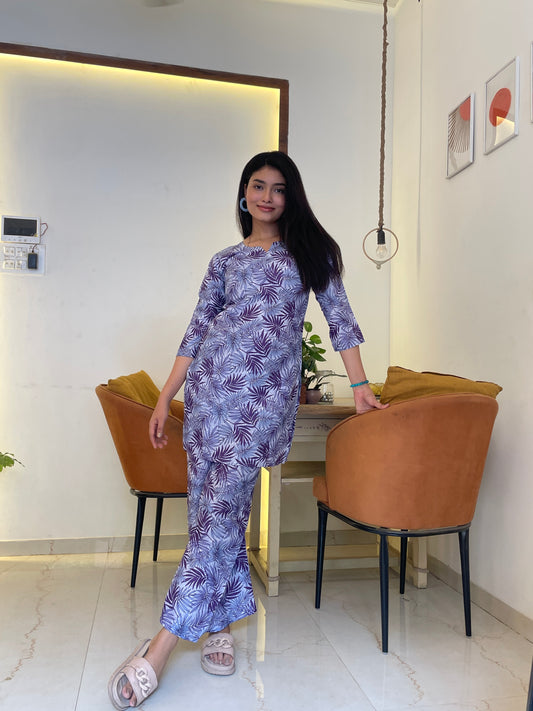 Tropical Print Women Cotton Blend Kurta Pant Set