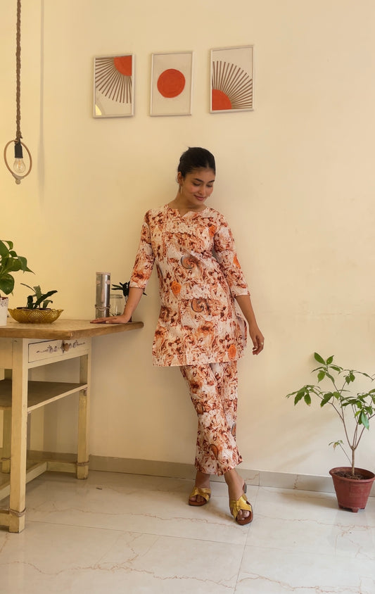 Rose Marble Women Cotton Blend Kurta Pant Set