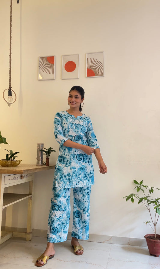 Rose Marble Women Cotton Blend Kurta Pant Set