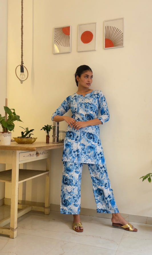 Rose Marble Women Cotton Blend Kurta Pant Set