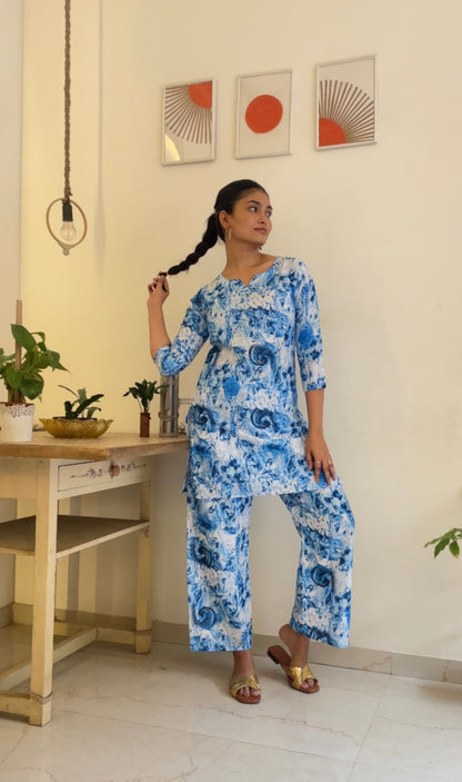 Rose Marble Women Cotton Blend Kurta Pant Set
