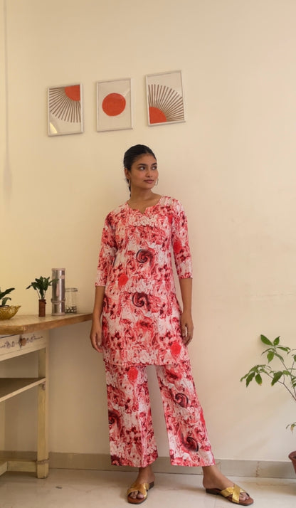 Rose Marble Women Cotton Blend Kurta Pant Set