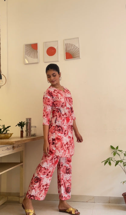 Rose Marble Women Cotton Blend Kurta Pant Set