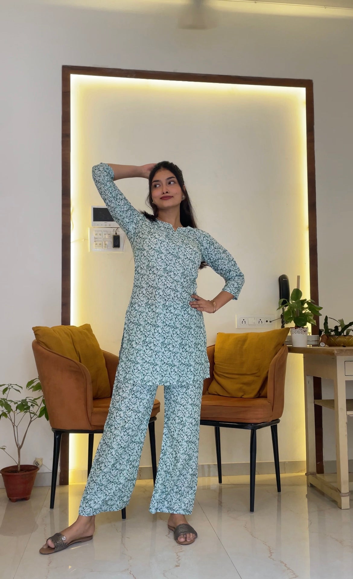 Spring Serenity Women Cotton Blend Kurta Pant Set