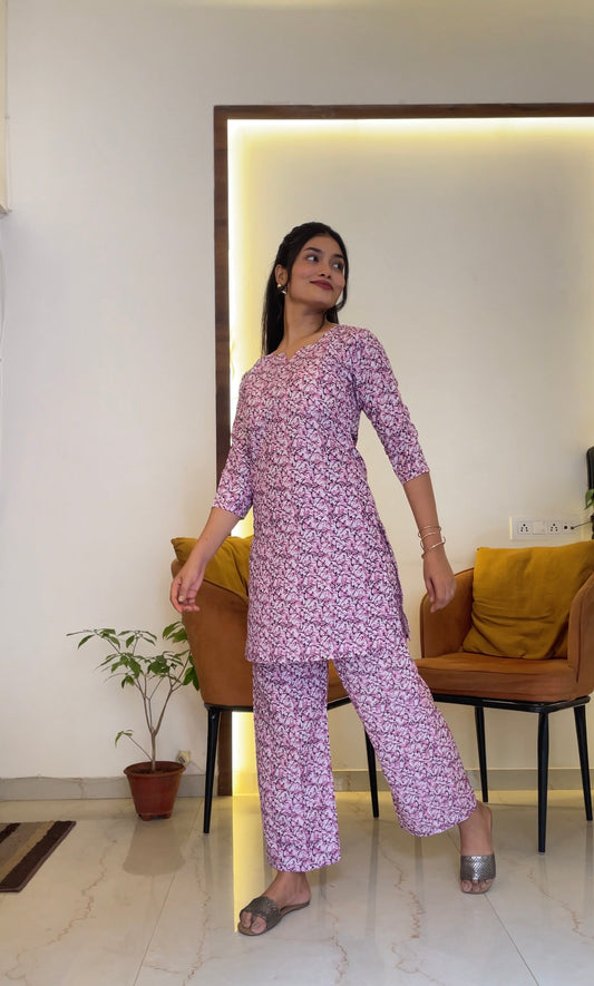 Spring Serenity Women Cotton Blend Kurta Pant Set