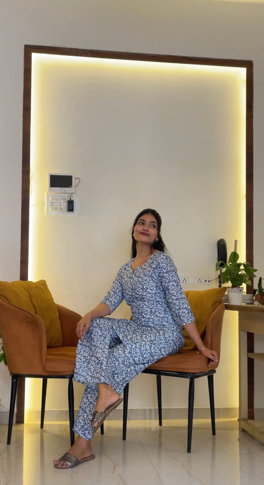 Spring Serenity Women Cotton Blend Kurta Pant Set