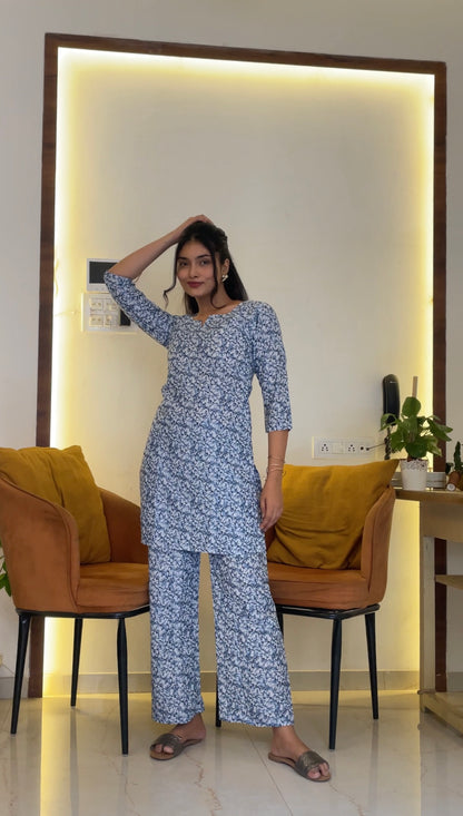 Spring Serenity Women Cotton Blend Kurta Pant Set