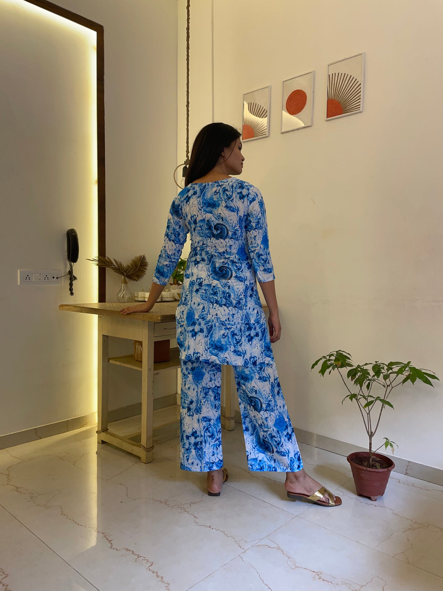 Rose Marble Women Cotton Blend Kurta Pant Set