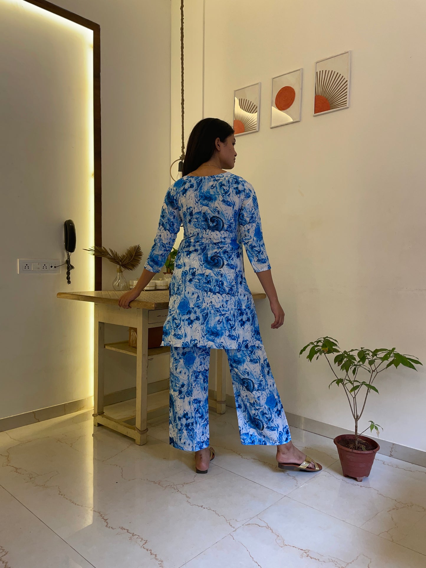 Rose Marble Women Cotton Blend Kurta Pant Set
